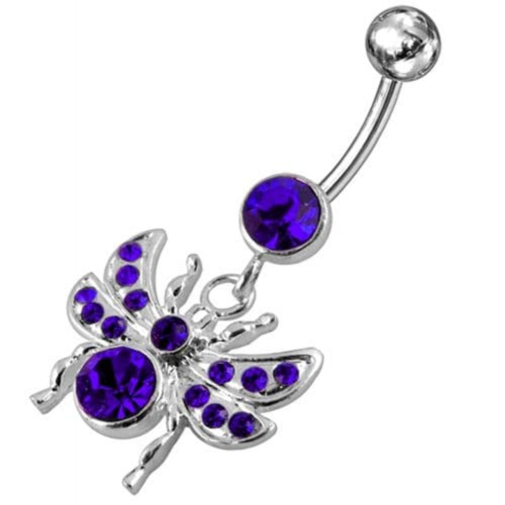 Anneau de ventre suspendu avec des mouches ornées de bijoux