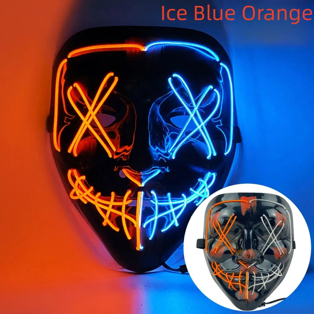 Masque de purge à LED néon pour Halloween, masques de fête masqués, masque d'horreur lumineux qui pousse dans le noir
