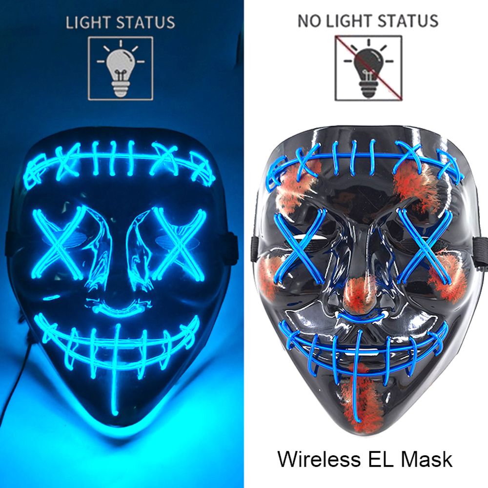 Masque de purge à LED néon sans fil pour Halloween, masques de fête masqués, masque d'horreur lumineux qui pousse dans le noir