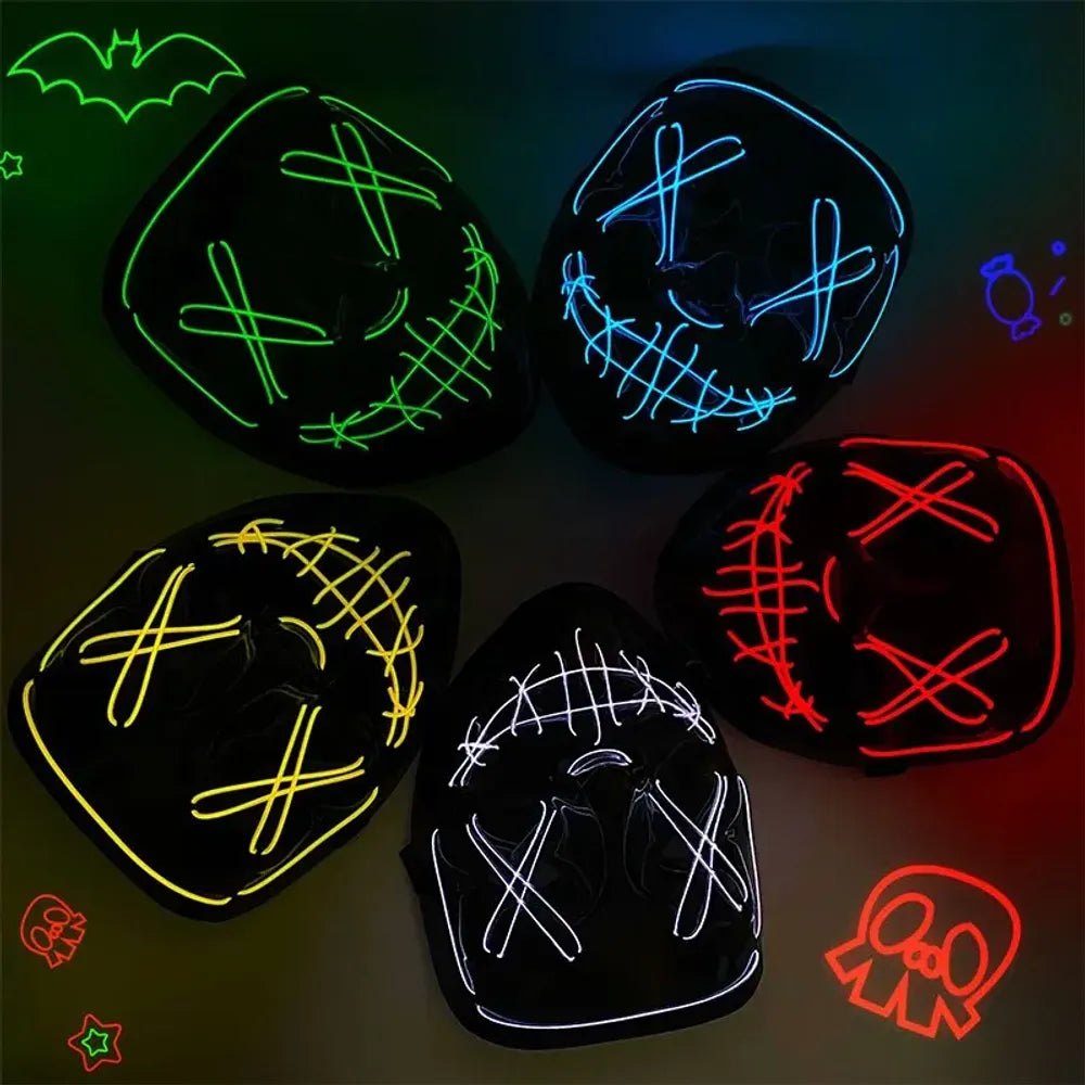 Masque de purge à LED néon pour Halloween, masques de fête masqués, masque d'horreur lumineux qui pousse dans le noir