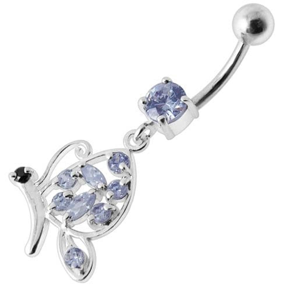 Piercing de nombril pendant en argent avec papillon fantaisie