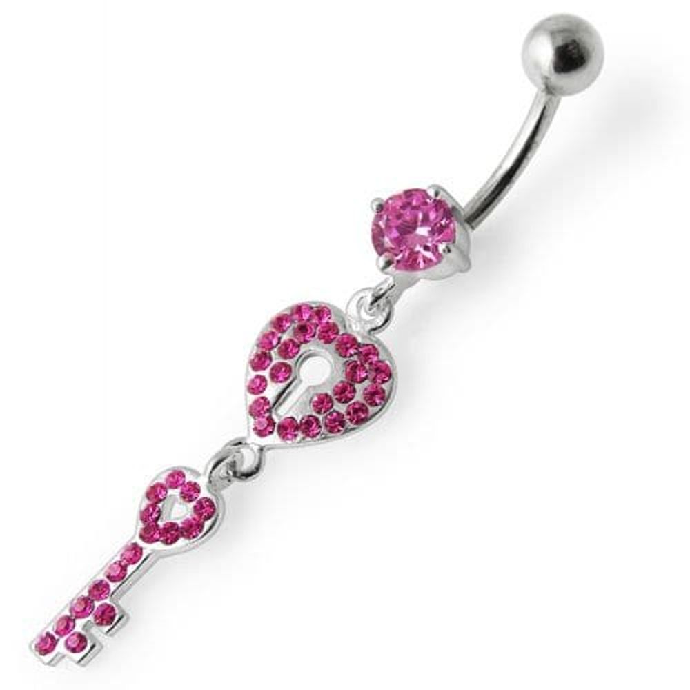 Anneau de nombril pendant en forme de clé de cœur orné de bijoux fantaisie