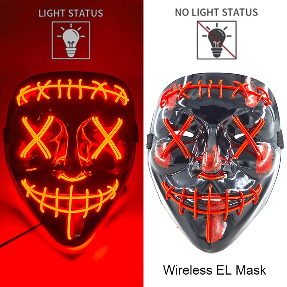 Masque de purge à LED néon sans fil pour Halloween, masques de fête masqués, masque d'horreur lumineux qui pousse dans le noir