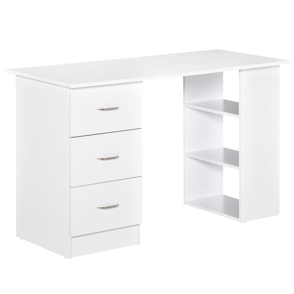 Bureau d'ordinateur 120 cm avec 3 étagères et tiroirs Blanc