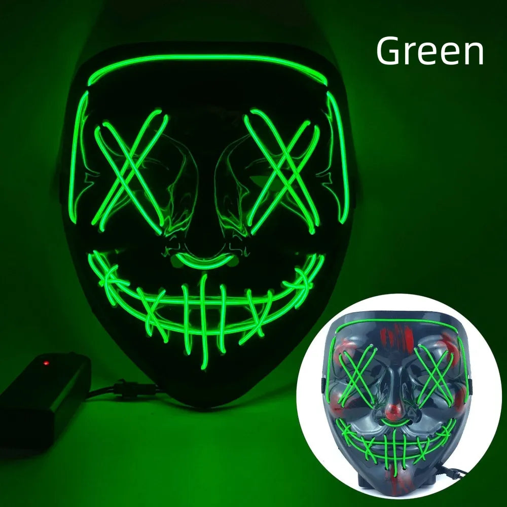 Masque de purge à LED néon pour Halloween, masques de fête masqués, masque d'horreur lumineux qui pousse dans le noir