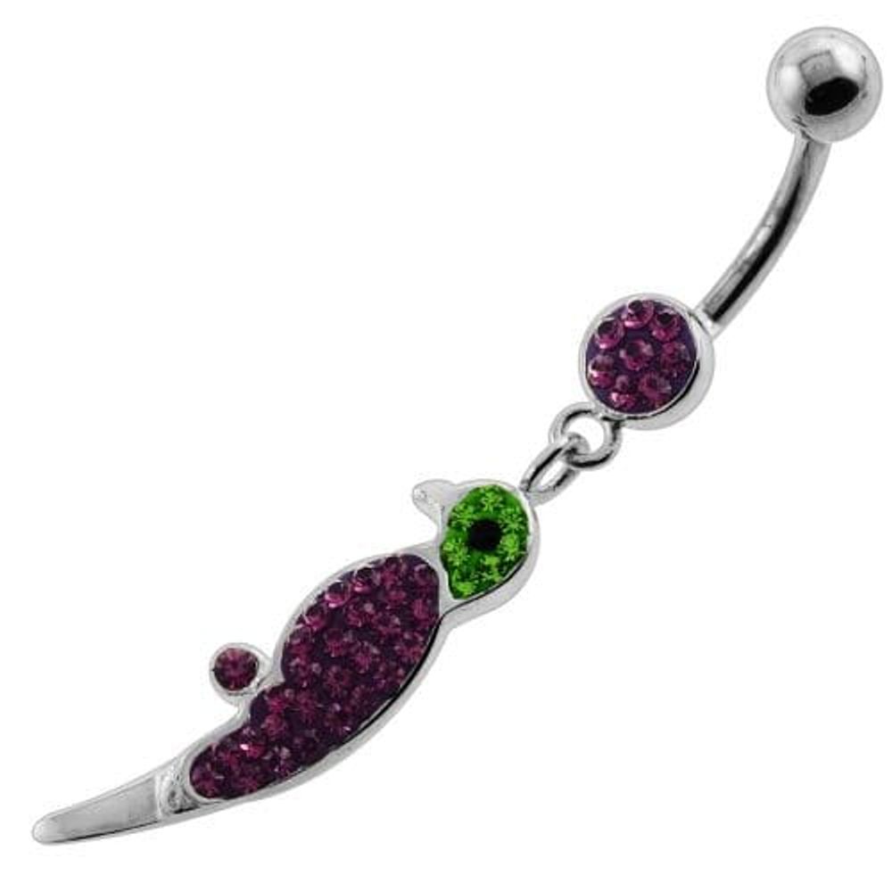 Piercing nombril en forme de perroquet avec plusieurs pierres précieuses