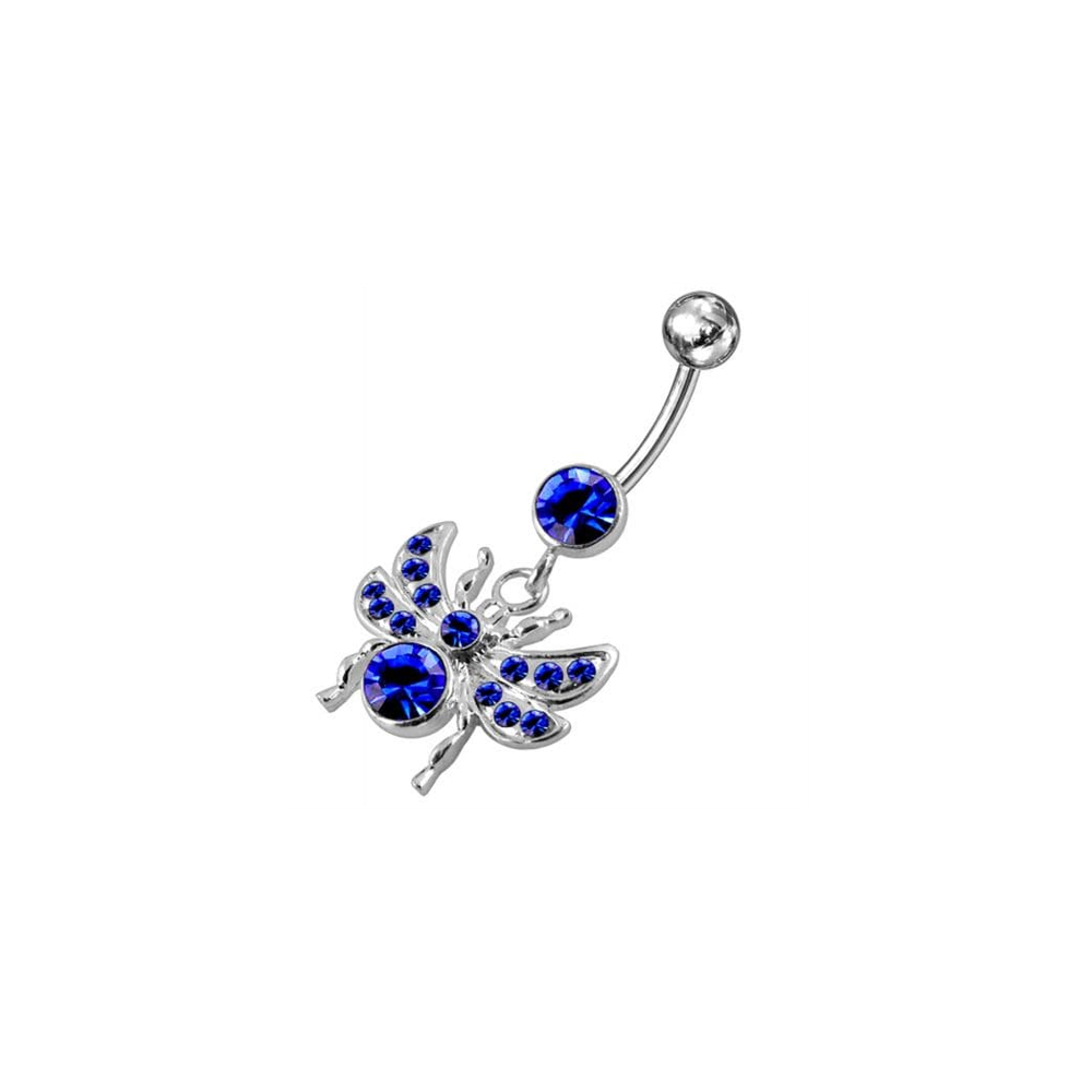 Anneau de ventre suspendu avec des mouches ornées de bijoux