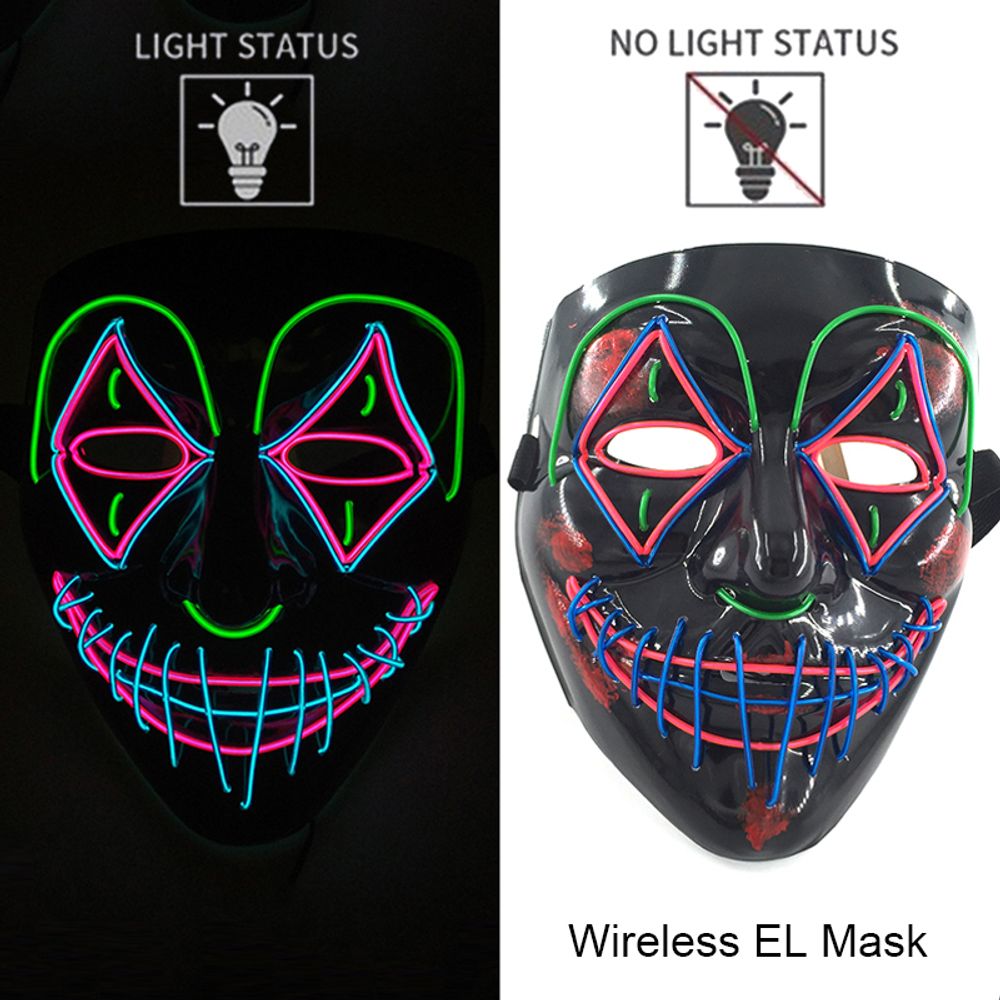 Masque de purge à LED néon sans fil pour Halloween, masques de fête masqués, masque d'horreur lumineux qui pousse dans le noir