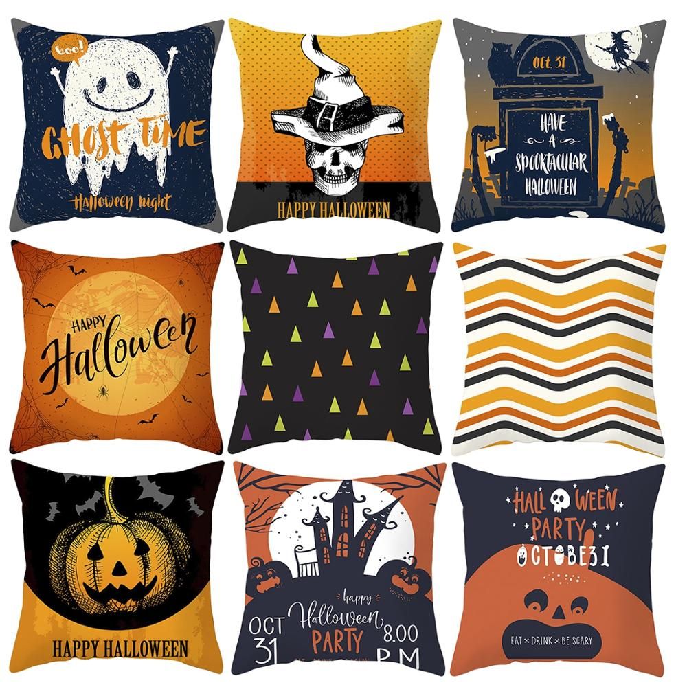 Décoration d'Halloween pour la maison, dessin animé, citrouille, chauve-souris, fantôme, taie d'oreiller, fournitures de fête d'Halloween, accessoires, ornement d'Halloween