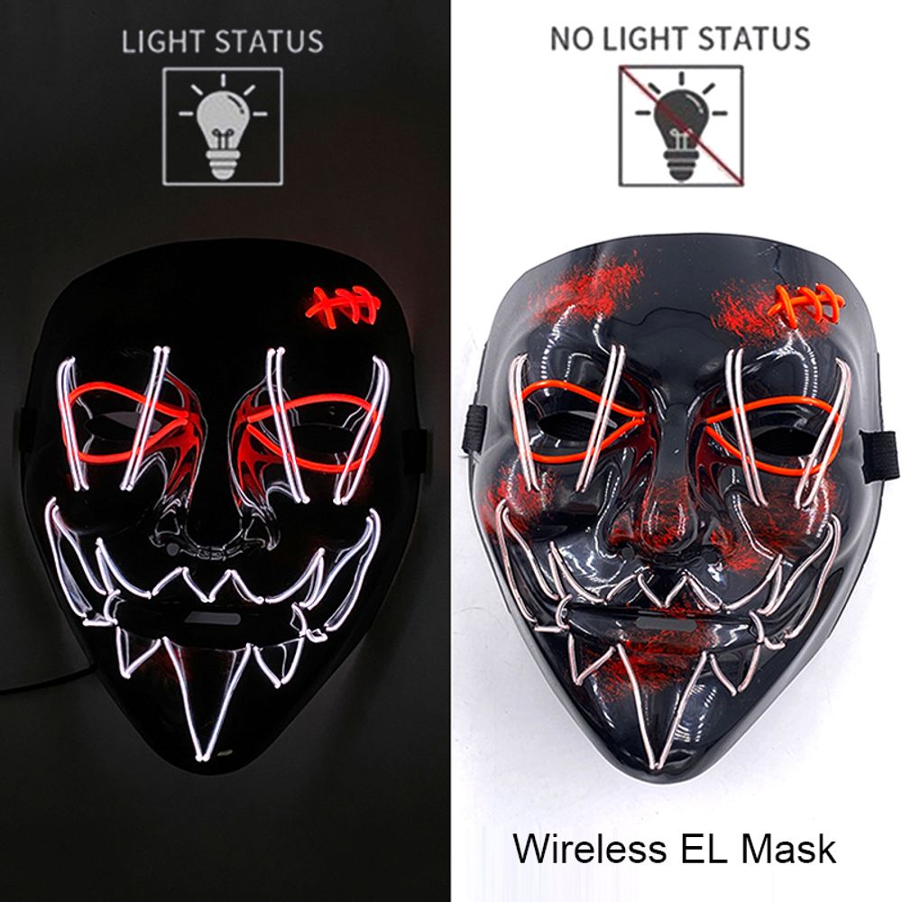 Masque de purge à LED néon sans fil pour Halloween, masques de fête masqués, masque d'horreur lumineux qui pousse dans le noir