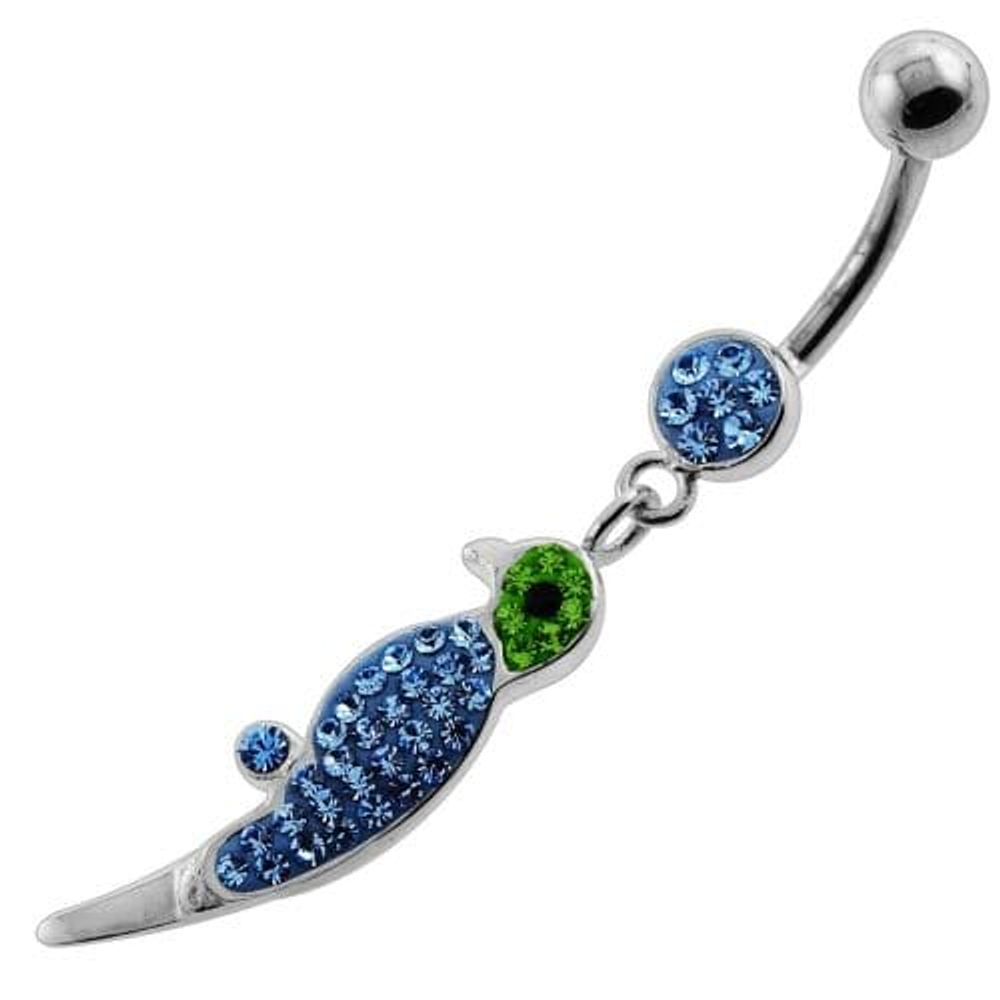 Piercing nombril en forme de perroquet avec plusieurs pierres précieuses
