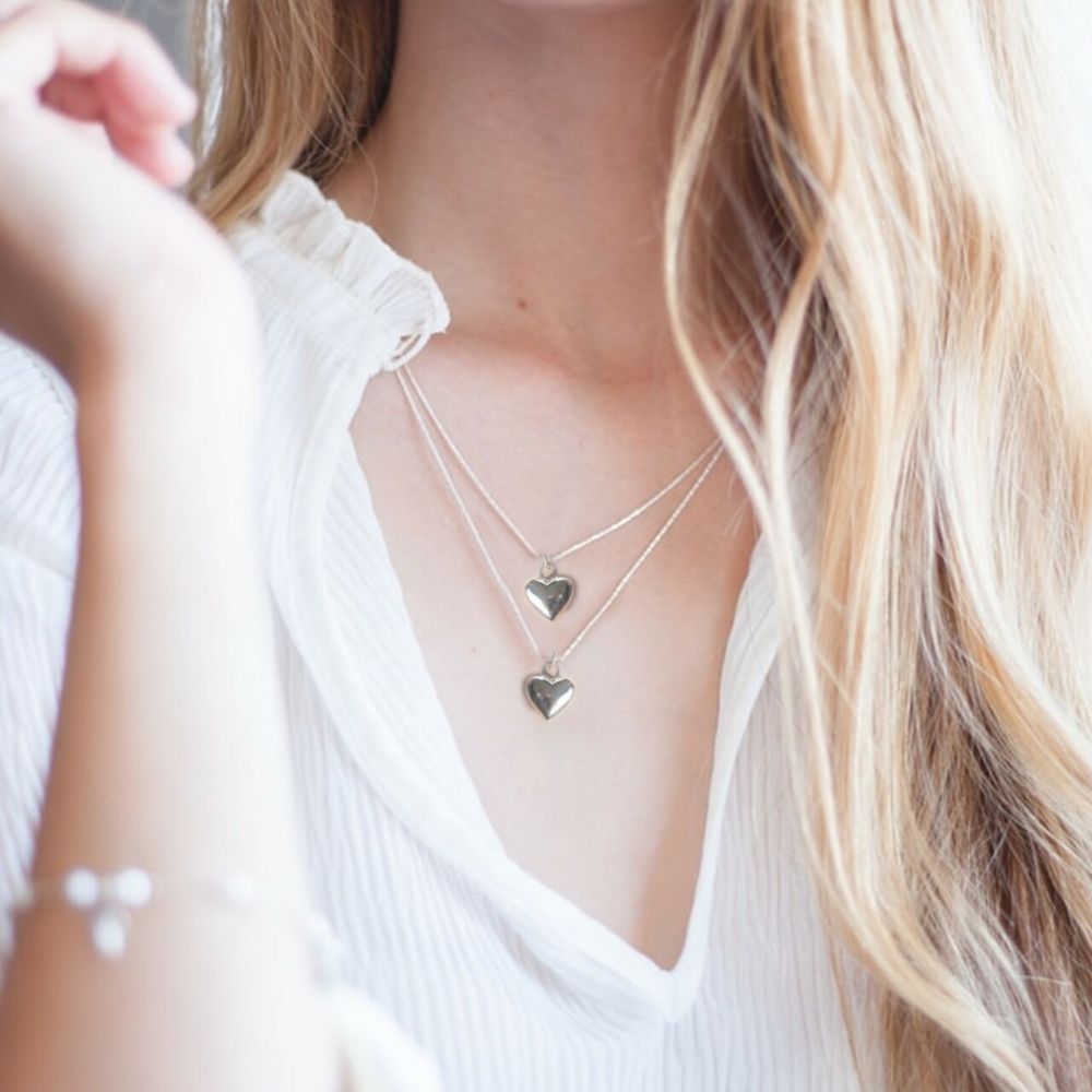 Collier en argent avec coeur gonflé