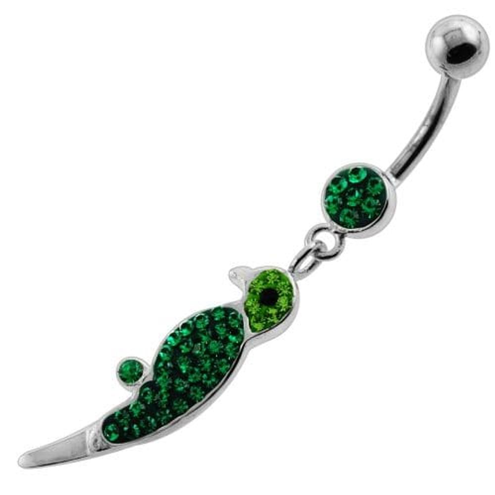 Piercing nombril en forme de perroquet avec plusieurs pierres précieuses