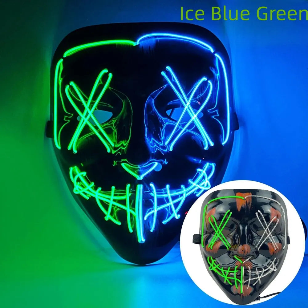 Masque de purge à LED néon pour Halloween, masques de fête masqués, masque d'horreur lumineux qui pousse dans le noir