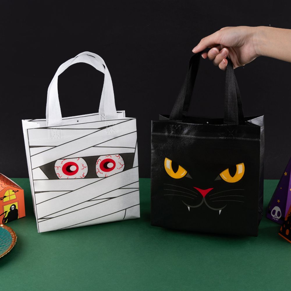 Lot de 12/30 sacs fourre-tout d'Halloween non tissés, emballage de courses, collation, festival de sorcières effrayantes, fête d'enfants, bonbons, cadeaux, fournitures en gros