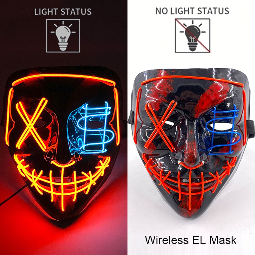 Masque de purge à LED néon sans fil pour Halloween, masques de fête masqués, masque d'horreur lumineux qui pousse dans le noir