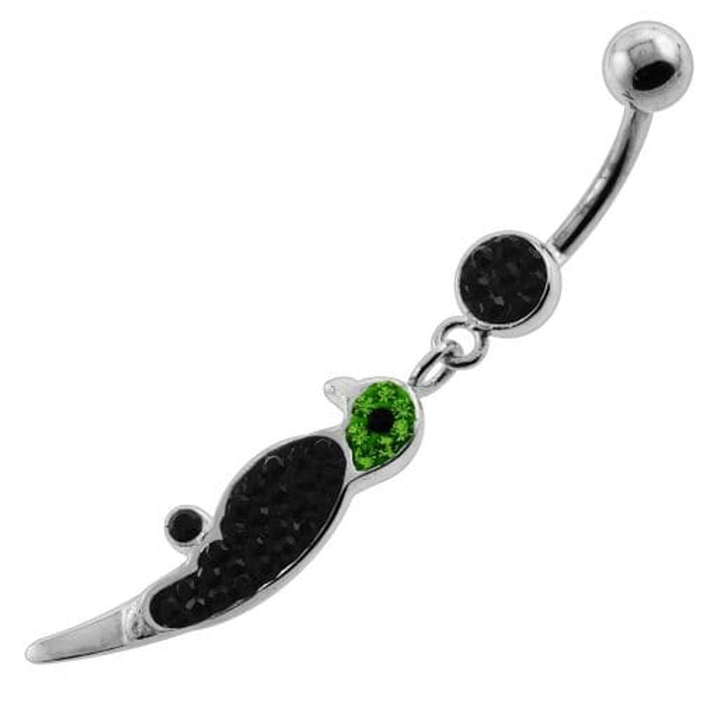 Piercing nombril en forme de perroquet avec plusieurs pierres précieuses