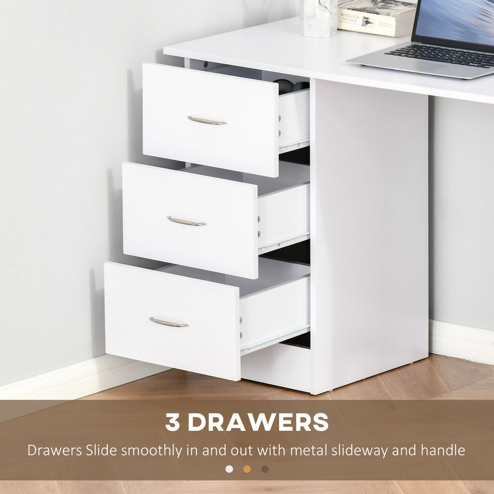 Bureau d'ordinateur 120 cm avec 3 étagères et tiroirs Blanc