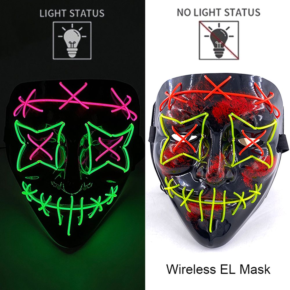 Masque de purge à LED néon sans fil pour Halloween, masques de fête masqués, masque d'horreur lumineux qui pousse dans le noir