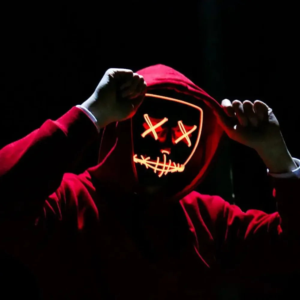 Masque de purge à LED néon pour Halloween, masques de fête masqués, masque d'horreur lumineux qui pousse dans le noir