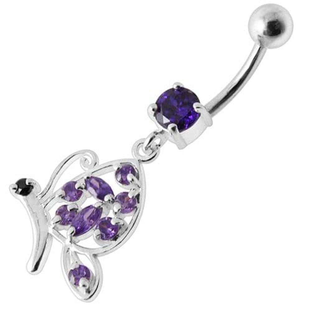 Piercing de nombril pendant en argent avec papillon fantaisie