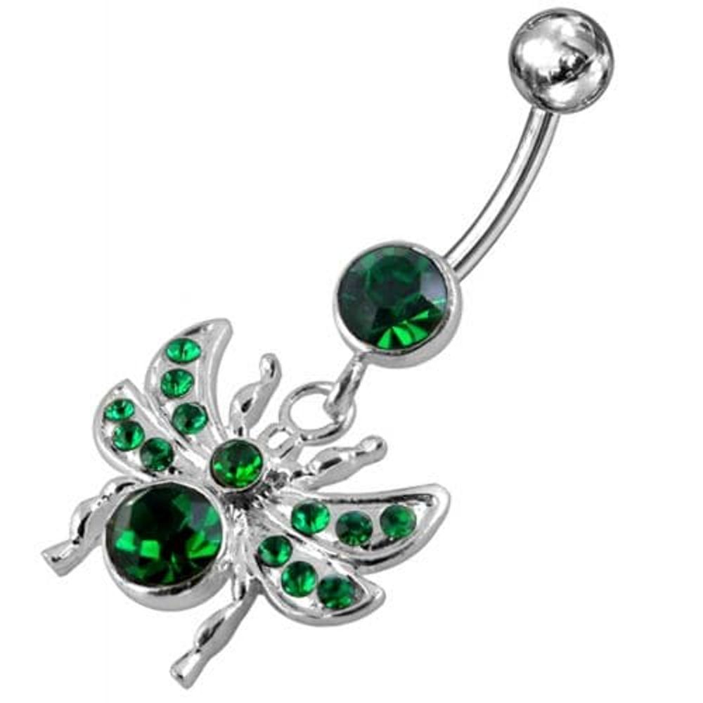 Anneau de ventre suspendu avec des mouches ornées de bijoux