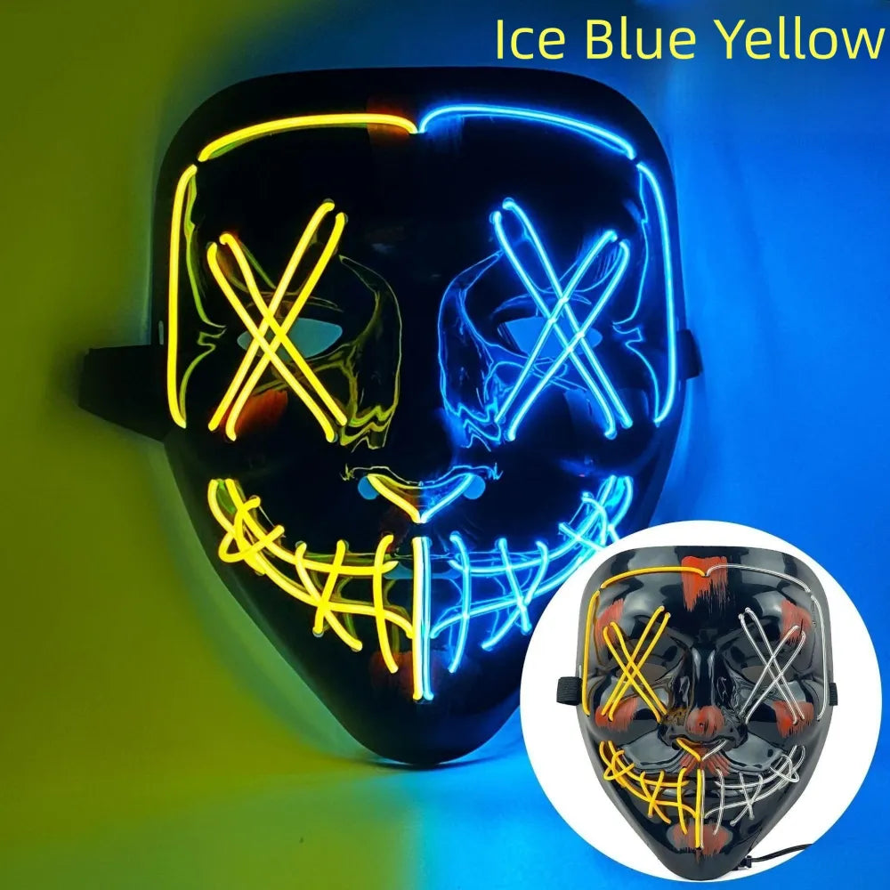 Masque de purge à LED néon pour Halloween, masques de fête masqués, masque d'horreur lumineux qui pousse dans le noir