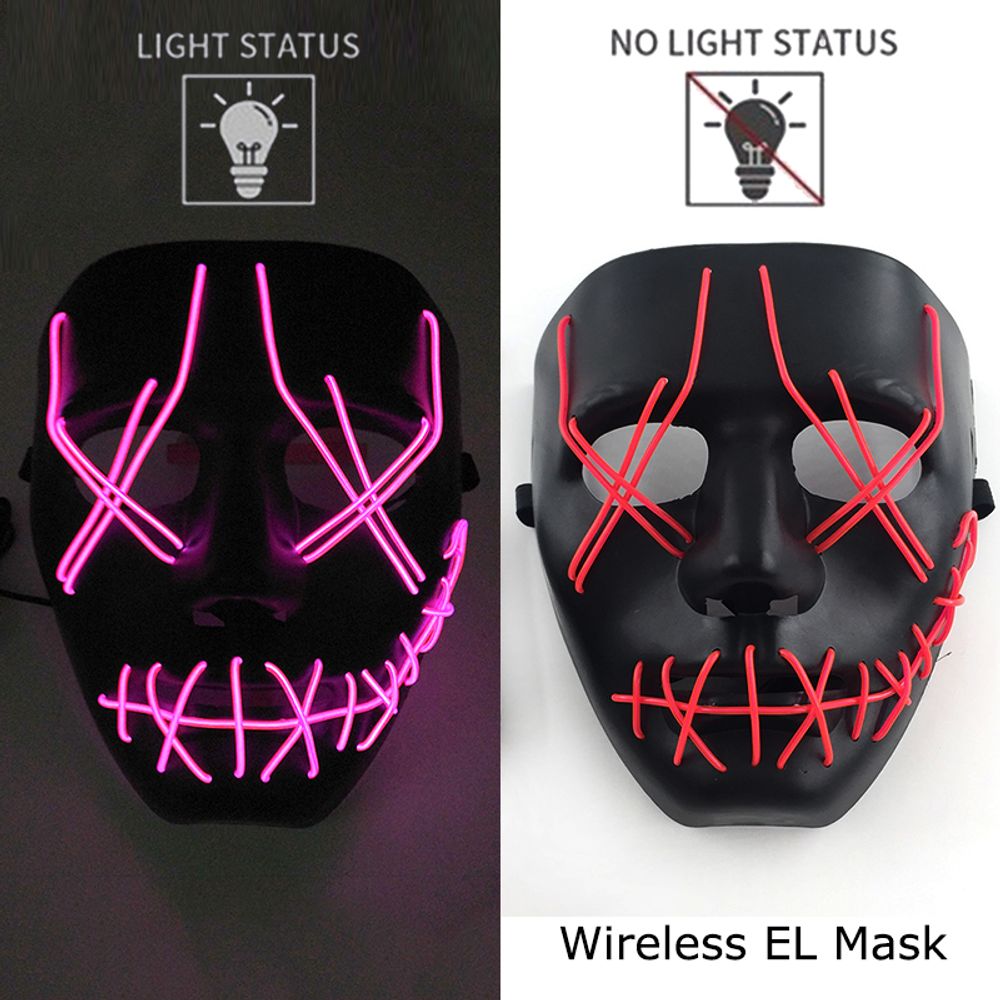 Masque de purge à LED néon sans fil pour Halloween, masques de fête masqués, masque d'horreur lumineux qui pousse dans le noir