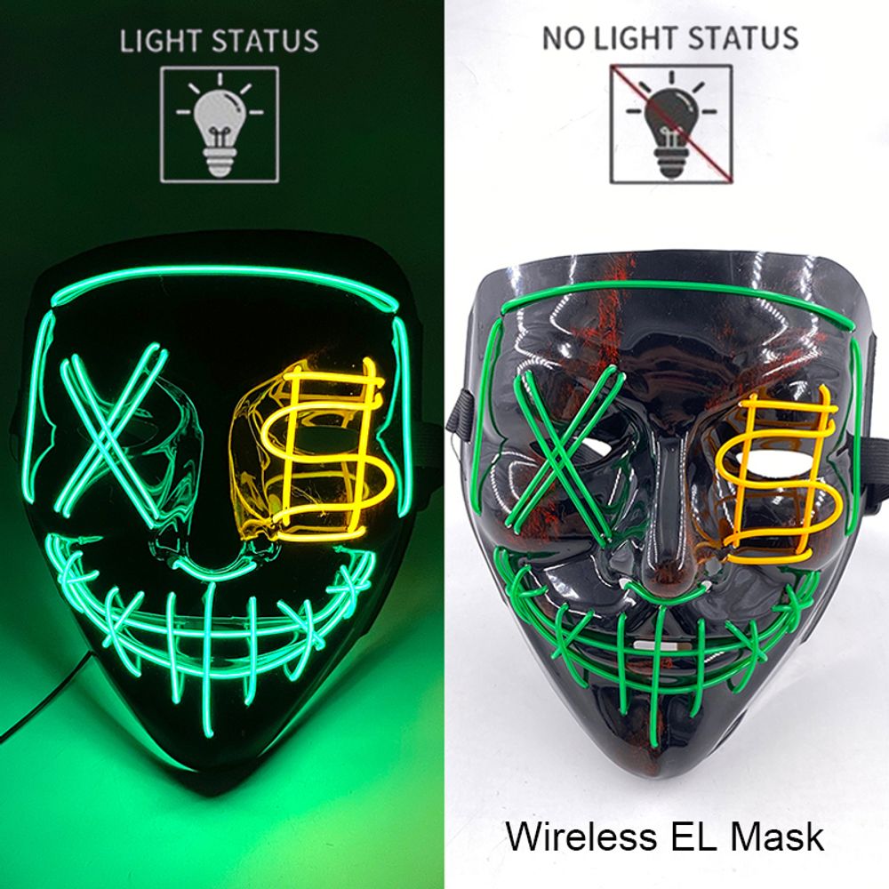 Masque de purge à LED néon sans fil pour Halloween, masques de fête masqués, masque d'horreur lumineux qui pousse dans le noir