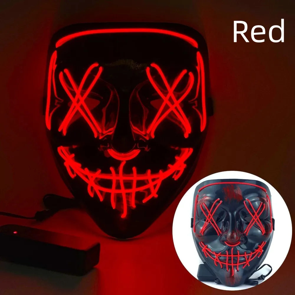 Masque de purge à LED néon pour Halloween, masques de fête masqués, masque d'horreur lumineux qui pousse dans le noir
