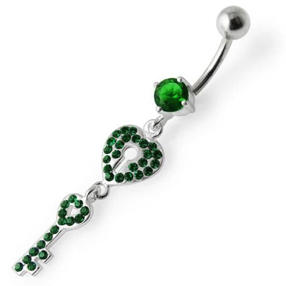 Anneau de nombril pendant en forme de clé de cœur orné de bijoux fantaisie