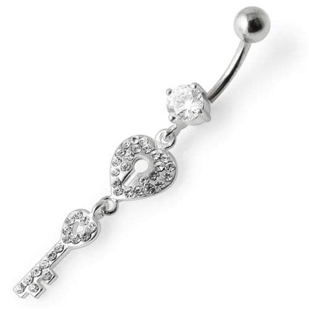 Anneau de nombril pendant en forme de clé de cœur orné de bijoux fantaisie