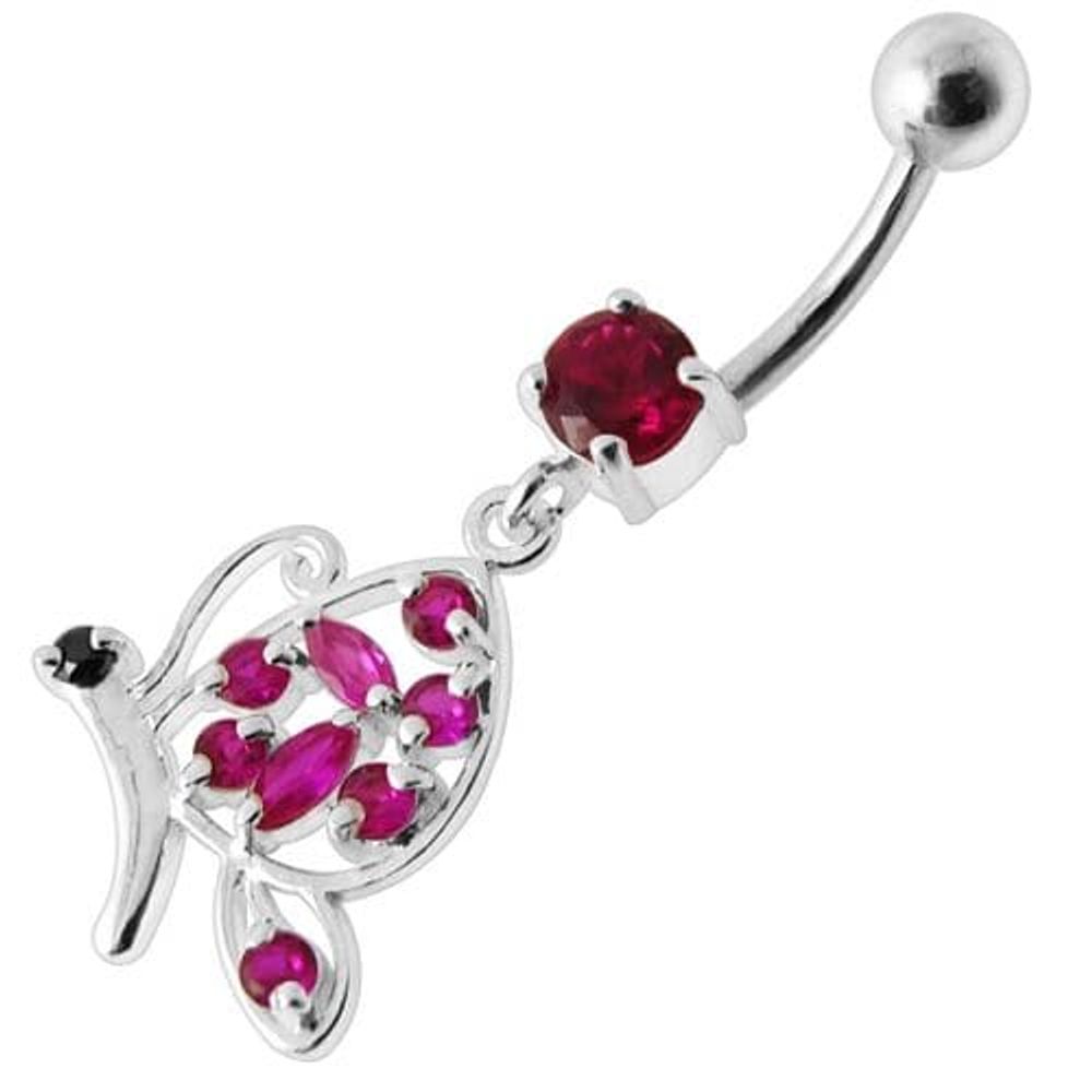 Piercing de nombril pendant en argent avec papillon fantaisie
