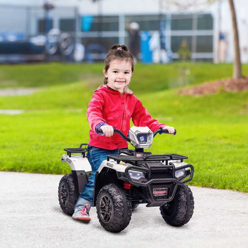 Quad électrique HOMCOM 12 V pour enfants avec phares à LED et musique - Blanc