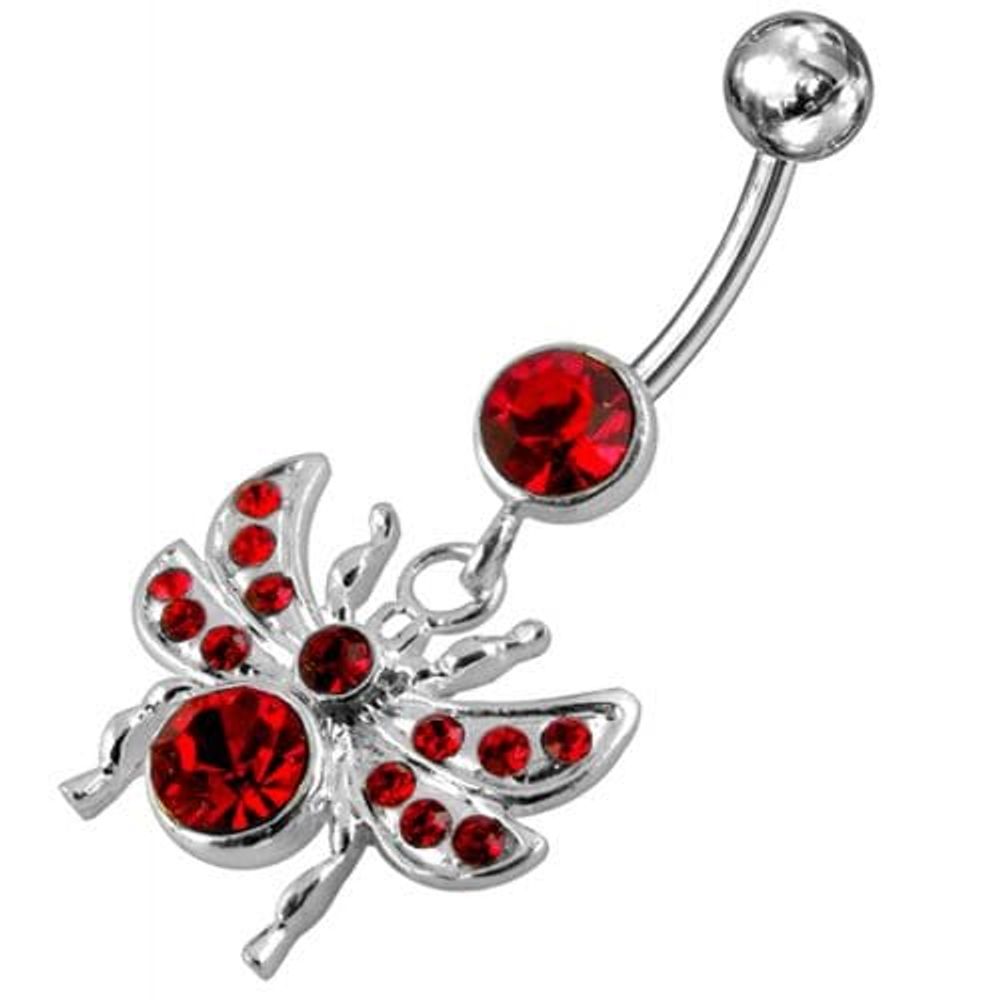 Anneau de ventre suspendu avec des mouches ornées de bijoux