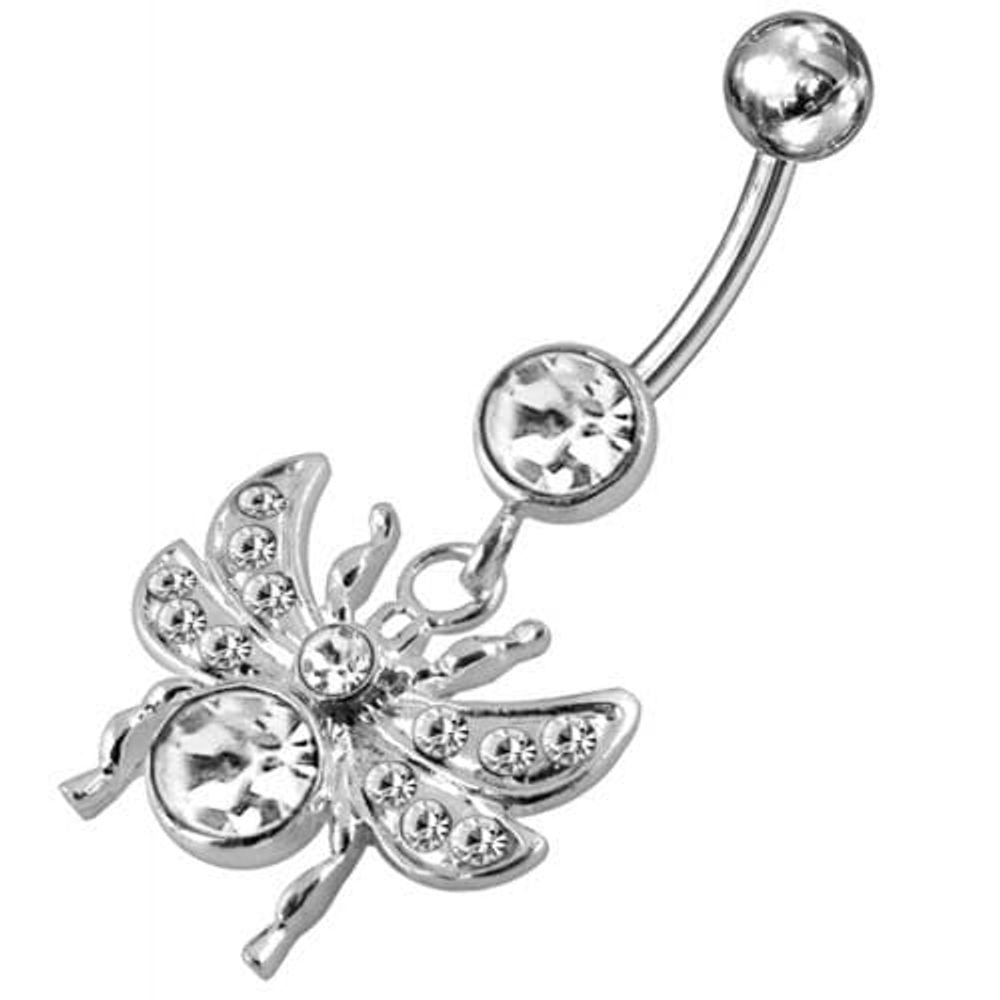 Anneau de ventre suspendu avec des mouches ornées de bijoux