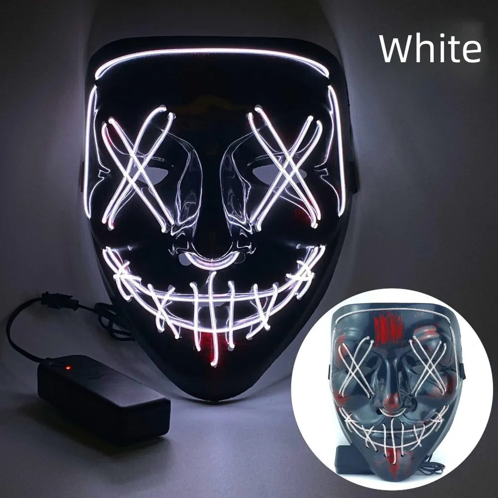 Masque de purge à LED néon pour Halloween, masques de fête masqués, masque d'horreur lumineux qui pousse dans le noir