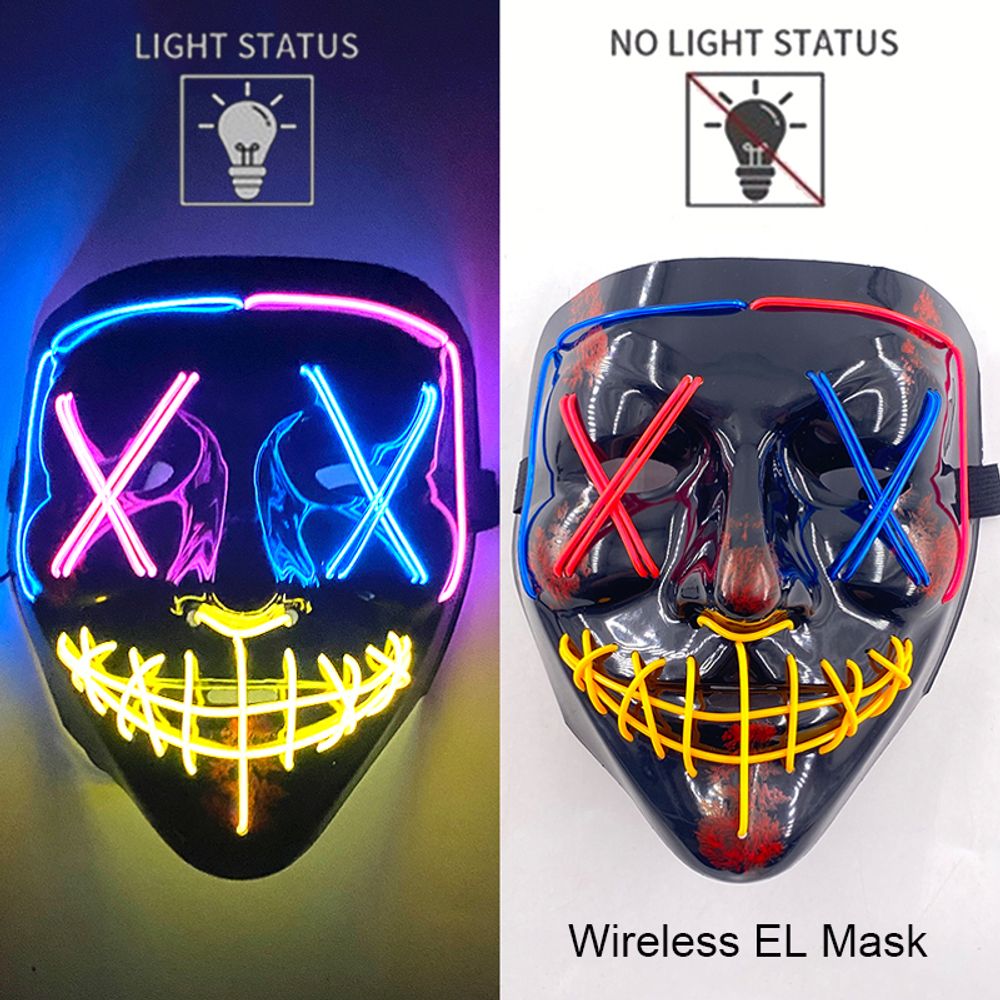 Masque de purge à LED néon sans fil pour Halloween, masques de fête masqués, masque d'horreur lumineux qui pousse dans le noir