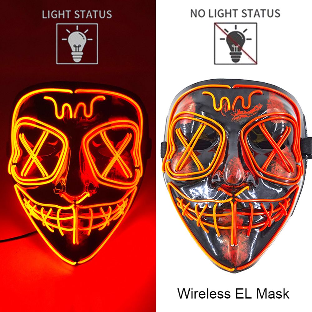Masque de purge à LED néon sans fil pour Halloween, masques de fête masqués, masque d'horreur lumineux qui pousse dans le noir