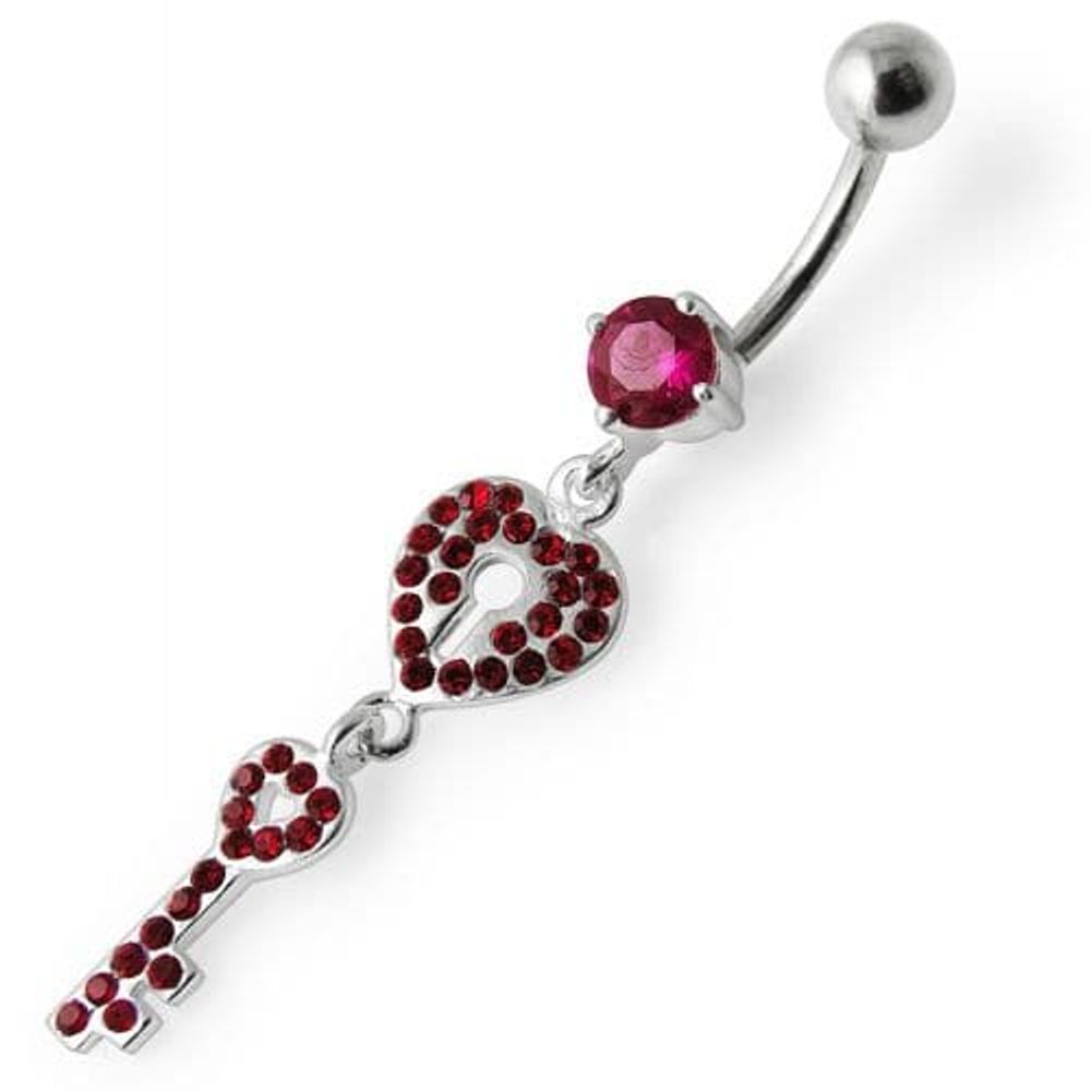 Anneau de nombril pendant en forme de clé de cœur orné de bijoux fantaisie