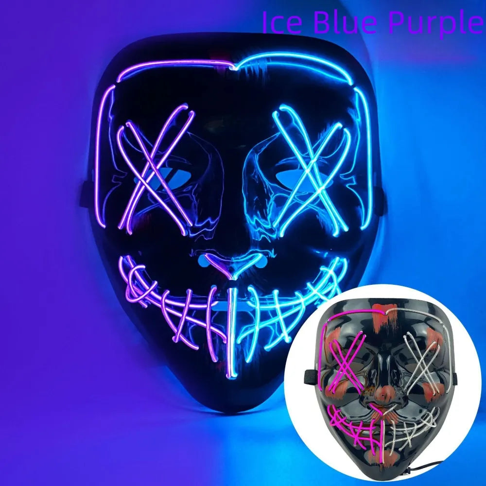 Masque de purge à LED néon pour Halloween, masques de fête masqués, masque d'horreur lumineux qui pousse dans le noir