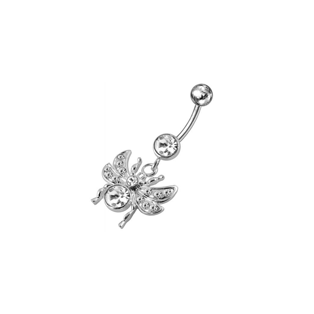 Anneau de ventre suspendu avec des mouches ornées de bijoux