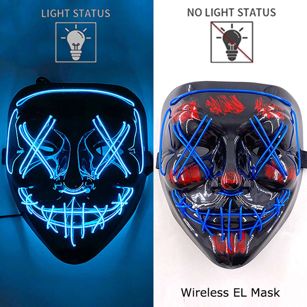 Masque de purge à LED néon sans fil pour Halloween, masques de fête masqués, masque d'horreur lumineux qui pousse dans le noir