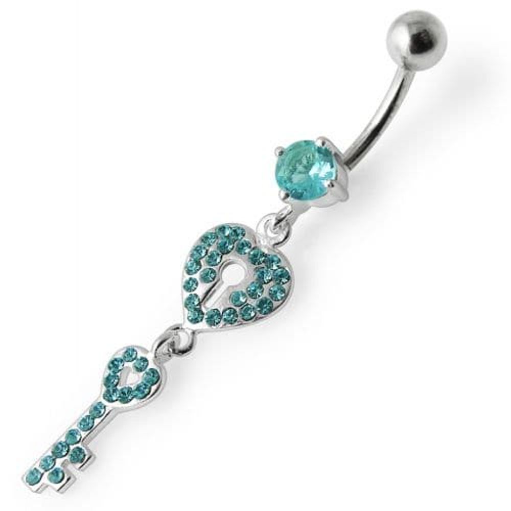 Anneau de nombril pendant en forme de clé de cœur orné de bijoux fantaisie