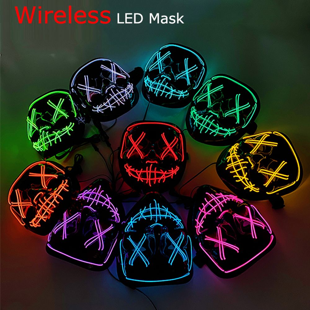 Masque de purge à LED néon sans fil pour Halloween, masques de fête masqués, masque d'horreur lumineux qui pousse dans le noir