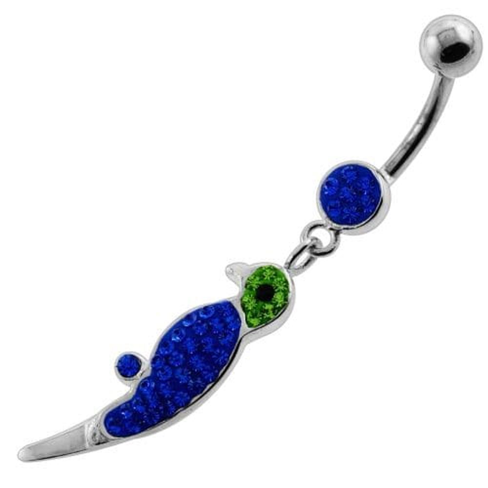 Piercing nombril en forme de perroquet avec plusieurs pierres précieuses