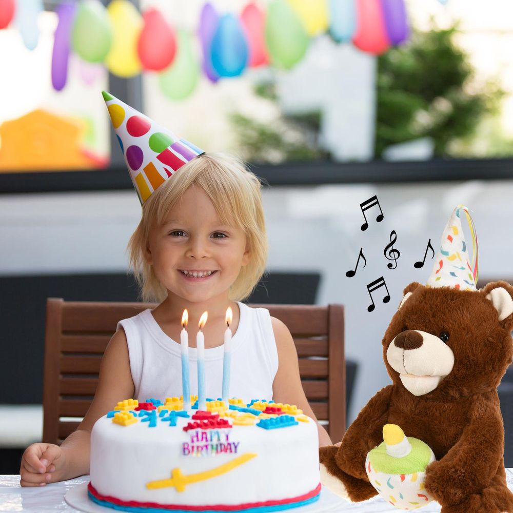 Musical Birthday Bear: Singing & Swinging Plush Toy for Joyful Celebrations!