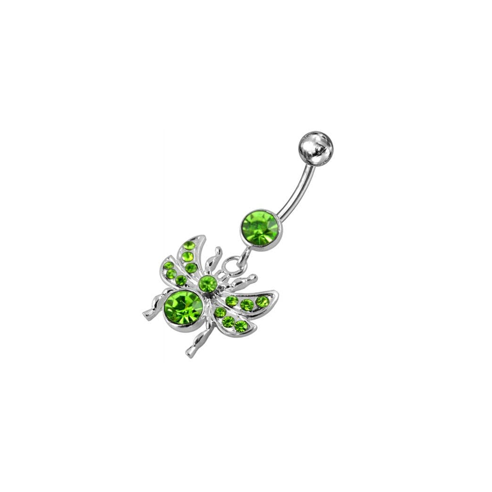 Anneau de ventre suspendu avec des mouches ornées de bijoux