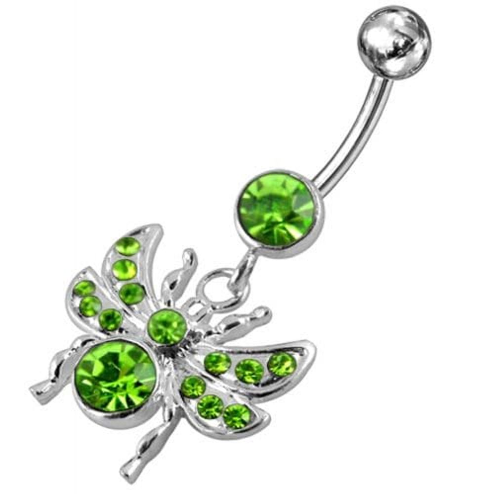 Anneau de ventre suspendu avec des mouches ornées de bijoux
