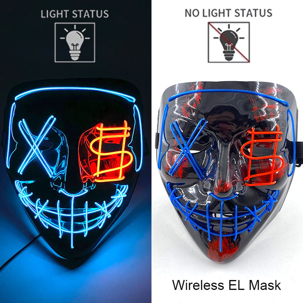 Masque de purge à LED néon sans fil pour Halloween, masques de fête masqués, masque d'horreur lumineux qui pousse dans le noir